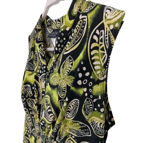 JKLA- Sleeveless Tank Stretch Light Faux Wrap collar-Lime Green-Black-Cream - Picture 14 of 16